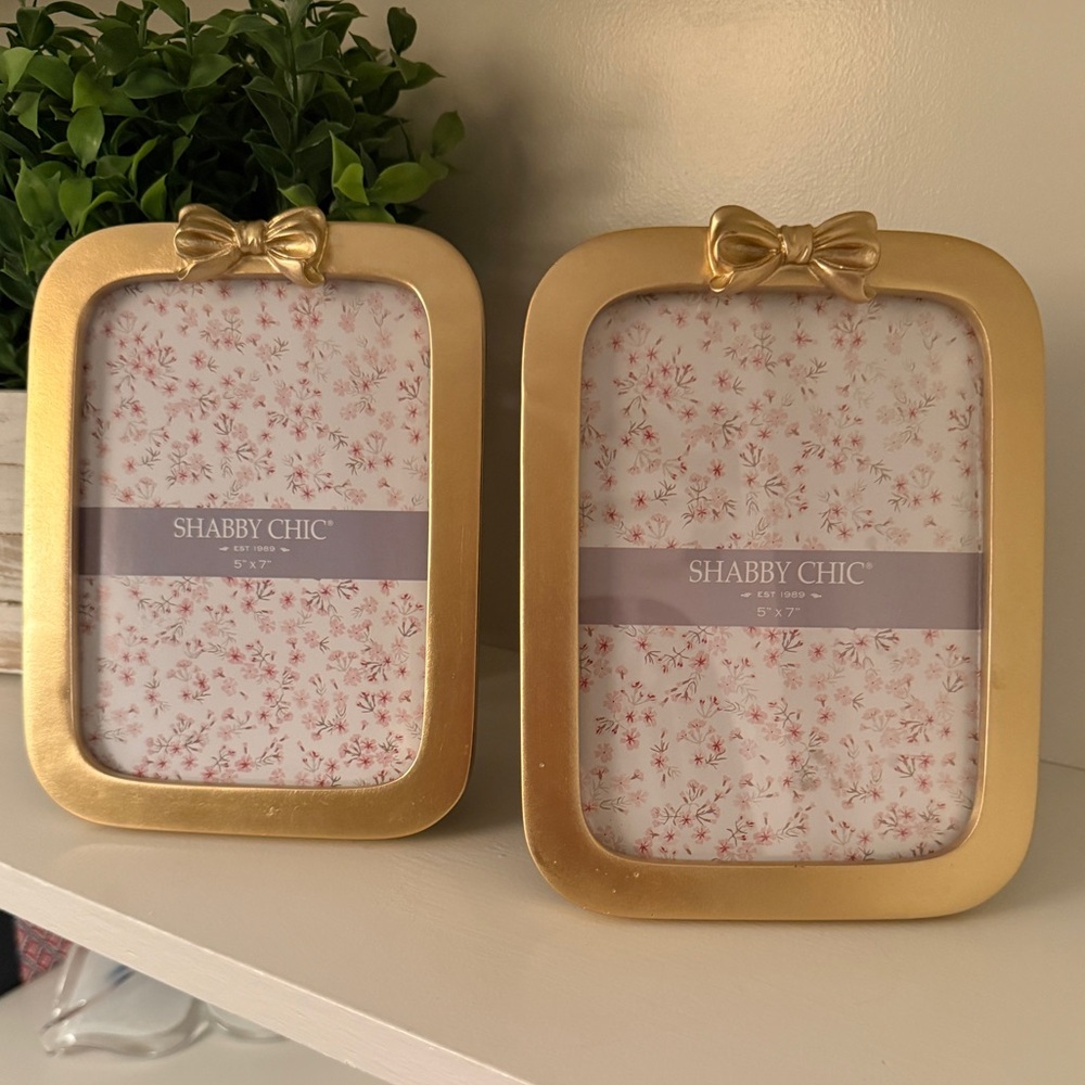 Shabby Chic Gold Bow Pair of Picture Frames  - Elegant Gold  Metallic Finish NEW